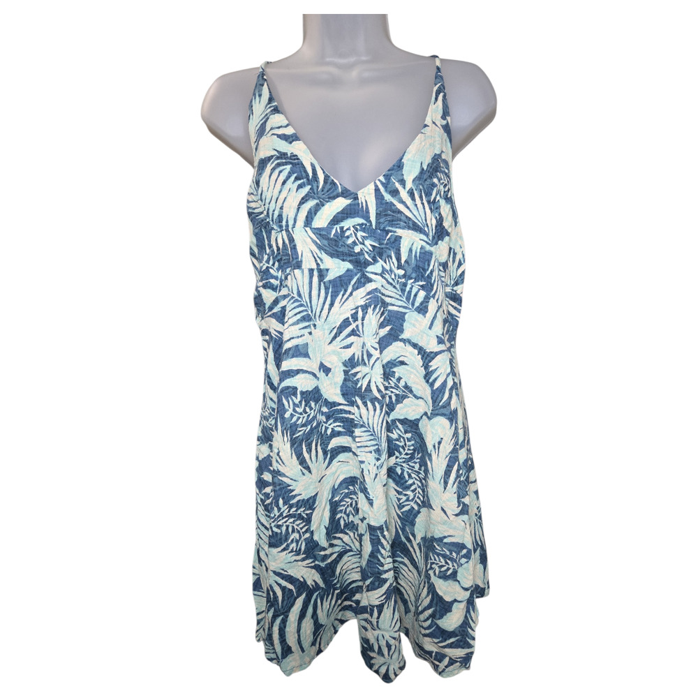 Rip Curl Wom Lg Blue Tropical Botanical Mini Dress Summer Vacation Beach Surfer